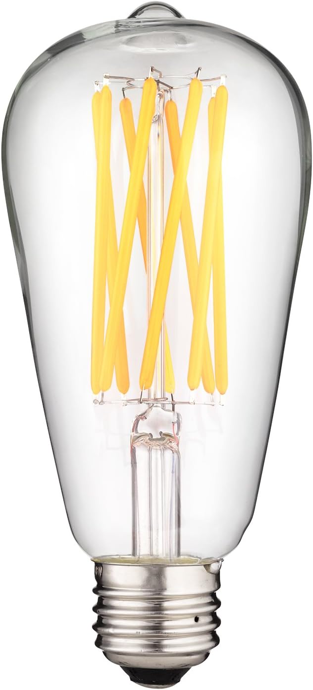 LED Filament S19 Edison Style Light Bulb 8 (60W Equivalent) Clear, Dimmable Lightbulb, 27K - Warm White