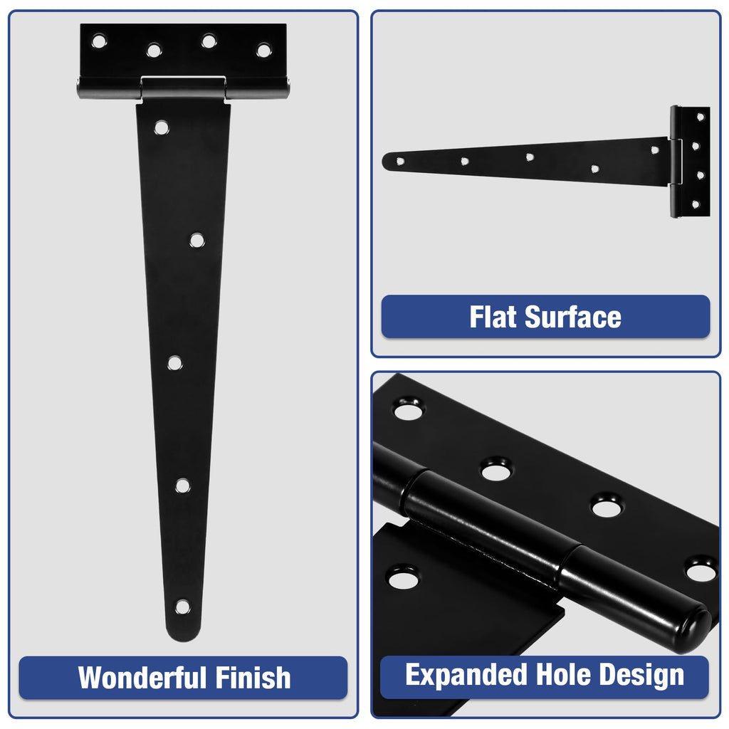 Matte Black T Shed Barn Hinges for Gate Wood Doors 6 Pack 12 Inch