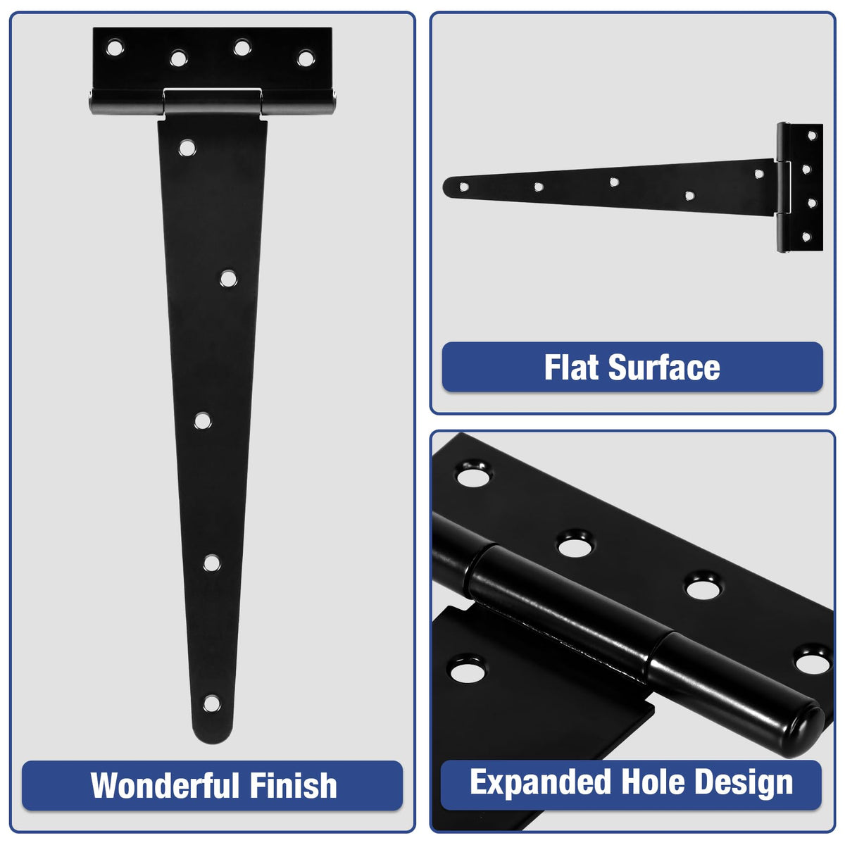 Matte Black T Shed Barn Hinges for Gate Wood Doors 6 Pack 12 Inch