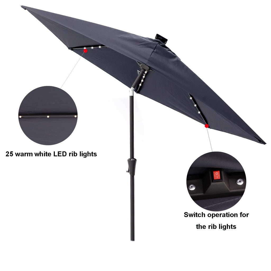 9 ft Half Round Outdoor Patio Market Wall Umbrella with Solar LED Lights and Tilt, Anthracite
