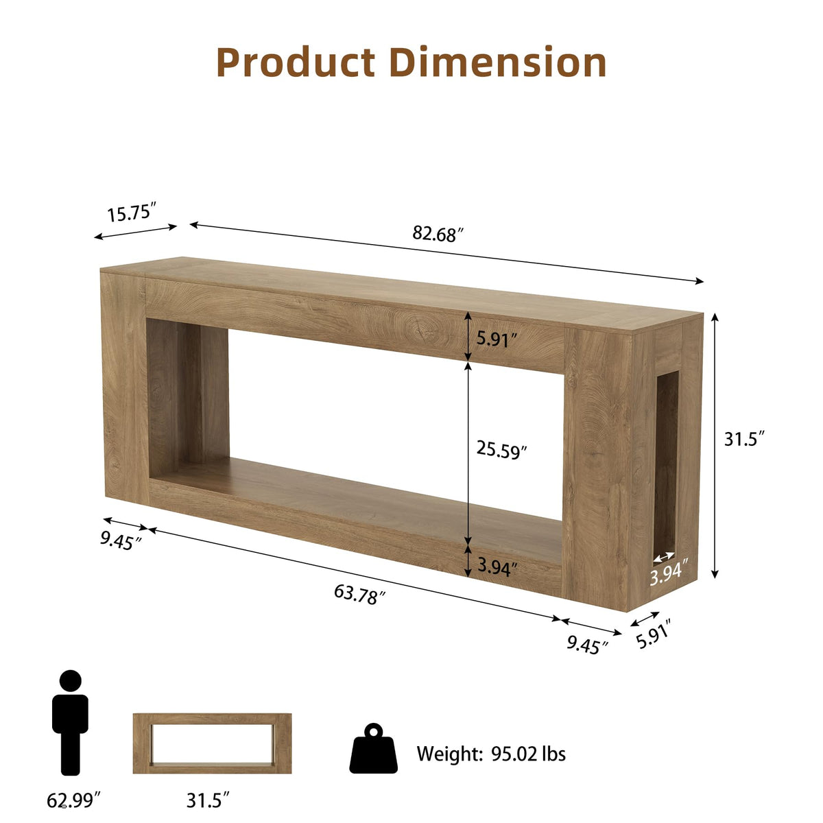 82-Inch Console Table with Storage Shelf, Farmhouse Entryway Table