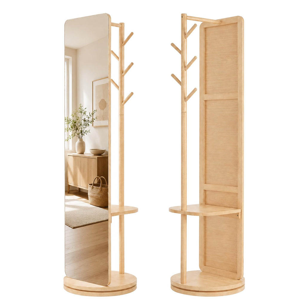 69" x 19" Rotating Full Length Mirror with Coat Rack Storage
