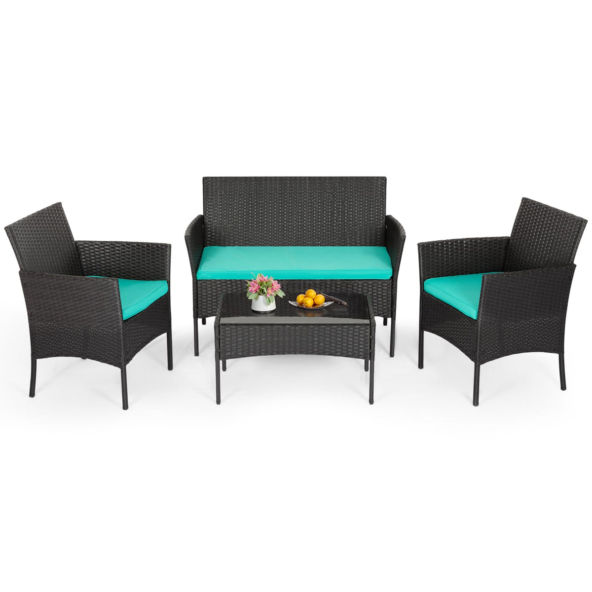 4-Piece Patio Furniture Set | Blue | Outdoor Wicker Furniture