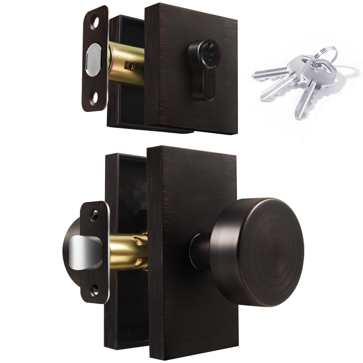 Oil Rubbed Bronze Exterior Door Knob with Deadbolt and Key