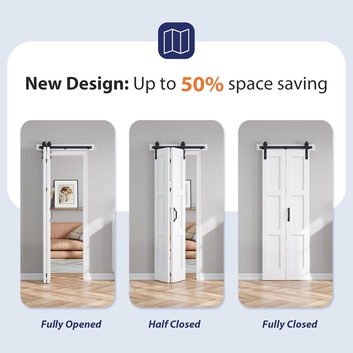 30X84(Double 15x84) White Bifold Barn Door Sliding Bi fold Doors Bi-fold Folding with 34" Hardware Kit & Handle,Solid