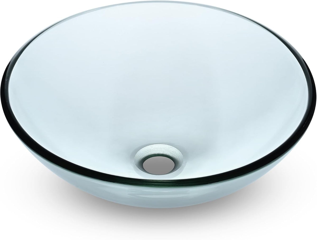 Tempered Glass Bathroom Vessel Sink 16" Round Countertop Vanity Basin Bowl Transparent Minimalist Modern