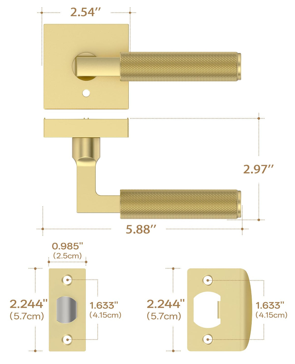 3 Pack Brushed Gold Privacy Interior Door Handles