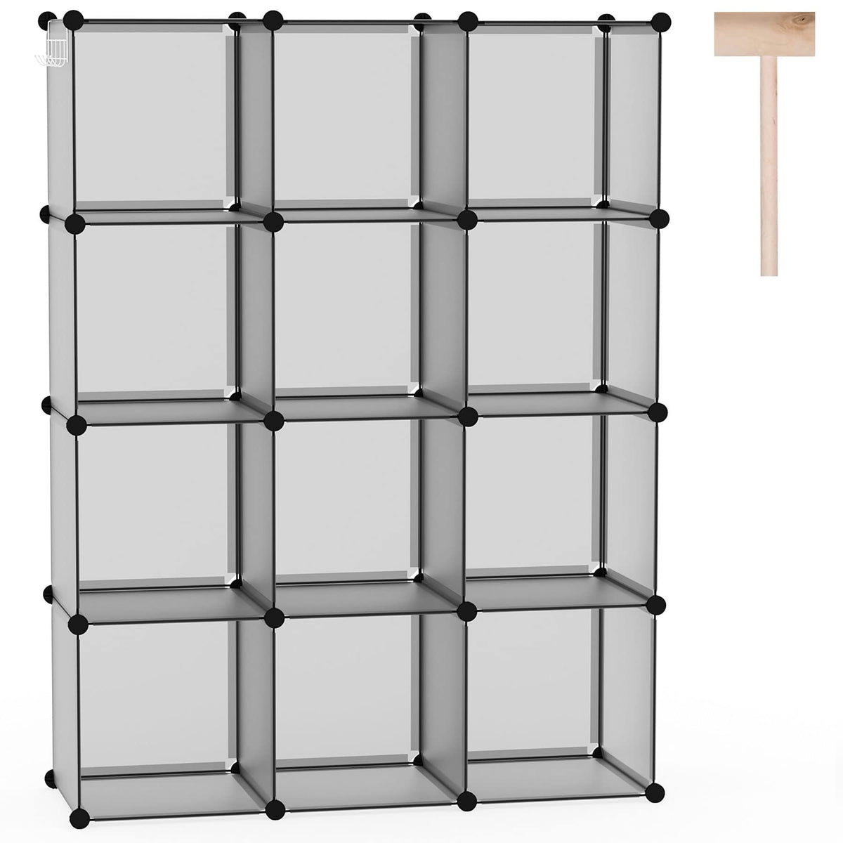 Cube Storage Organizer, 12-Cube Shelf Units, Closet Cabinet Grey
