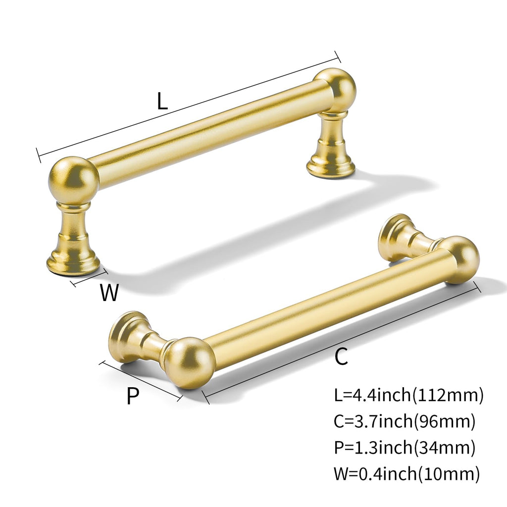 10 Pack 3-3/4 inch Hole Center Matte Satin Gold Cabinet Pulls Heavy Duty Solid Cabinet Handles cabinets Dressers