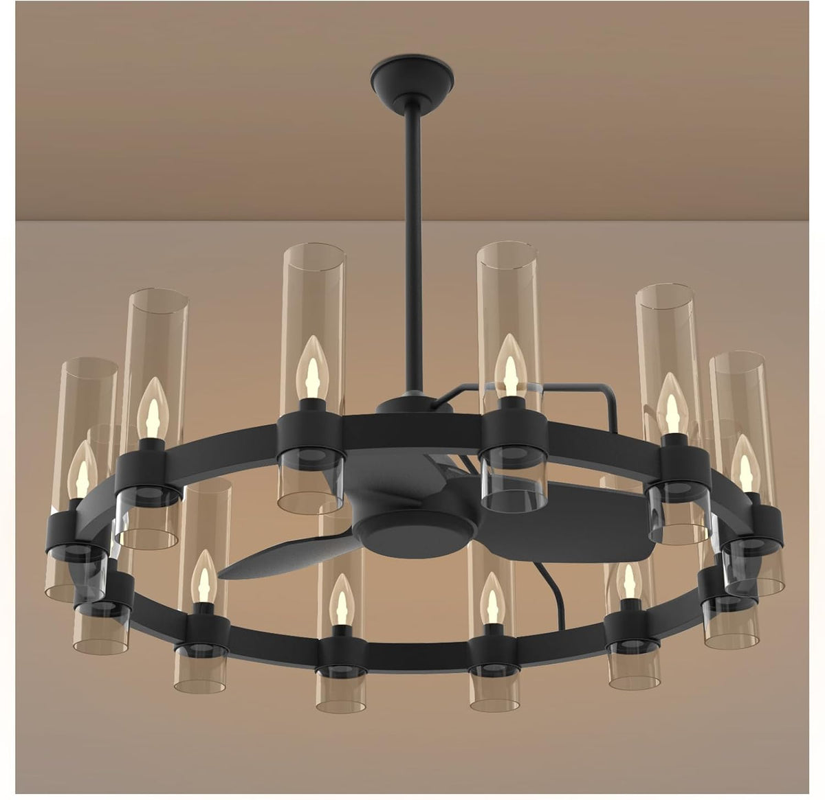 38" Black Chandelier Ceiling Fan with Light & Remote