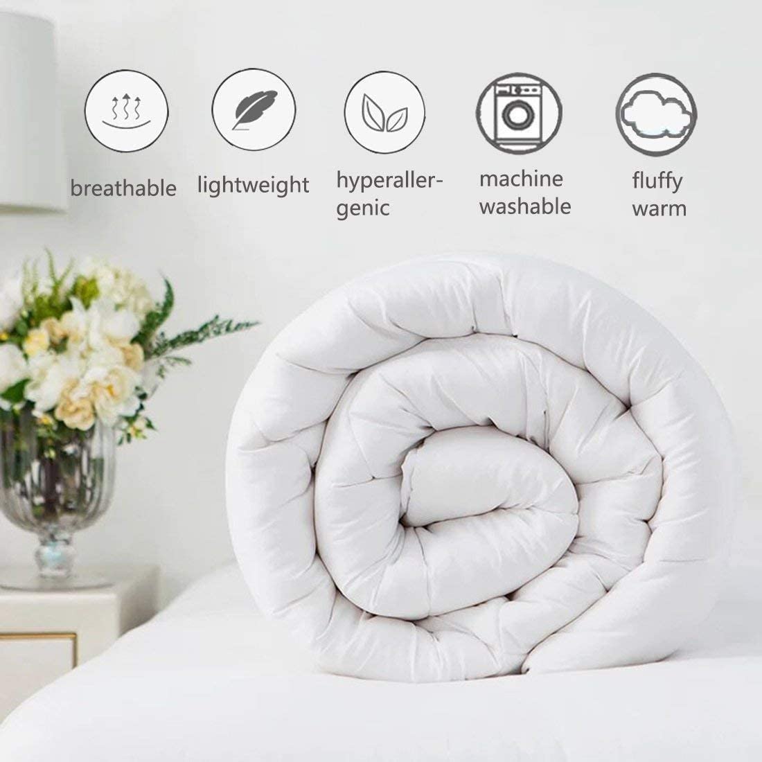 White Down Alternative Pinch Pleated Comforter- King Size 102 x 90 Inches 1 Piece All-Season Duvet Insert, 500 GSM