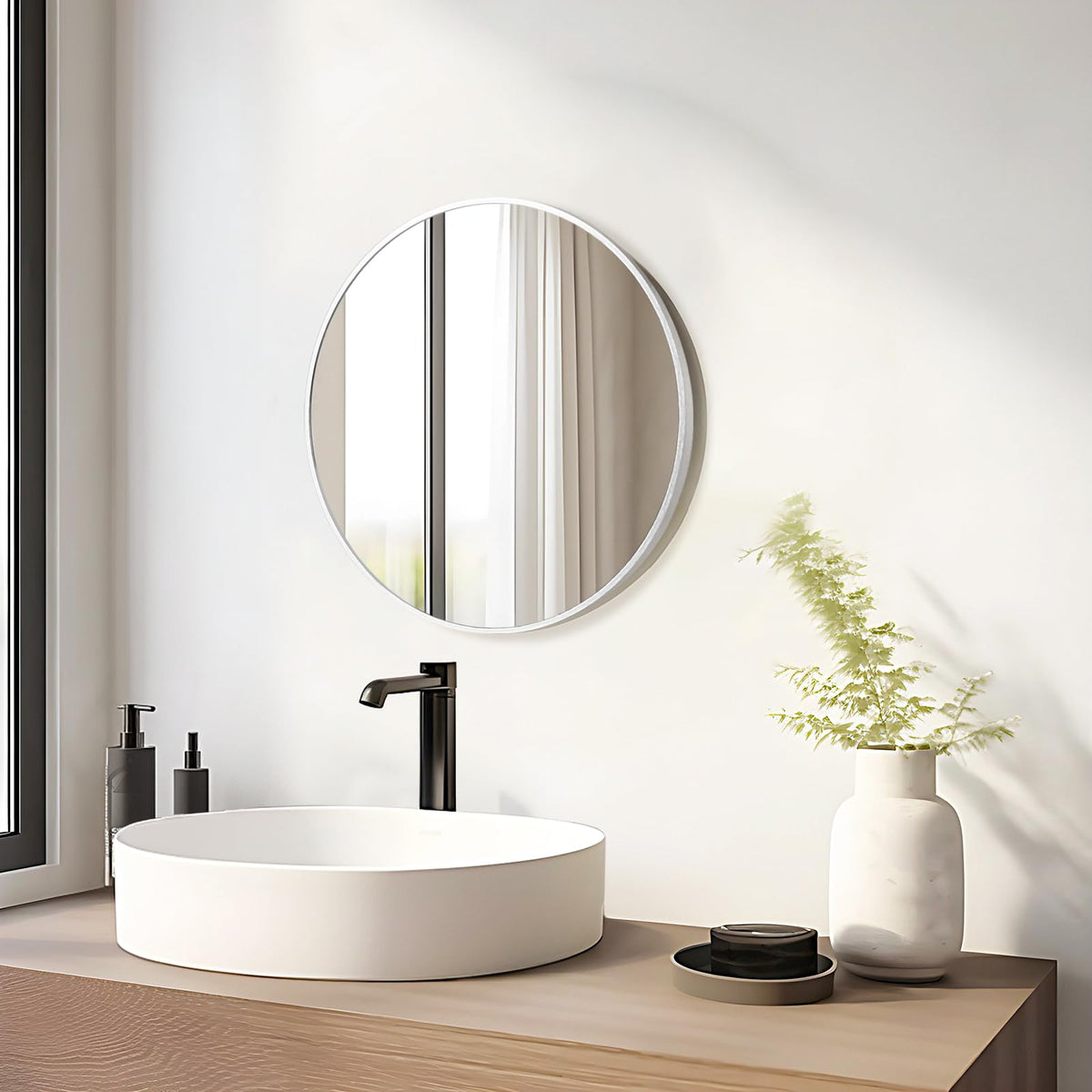 Silver Round Mirror 20 Inch, Wall Circle Mirror, Brush Chrome