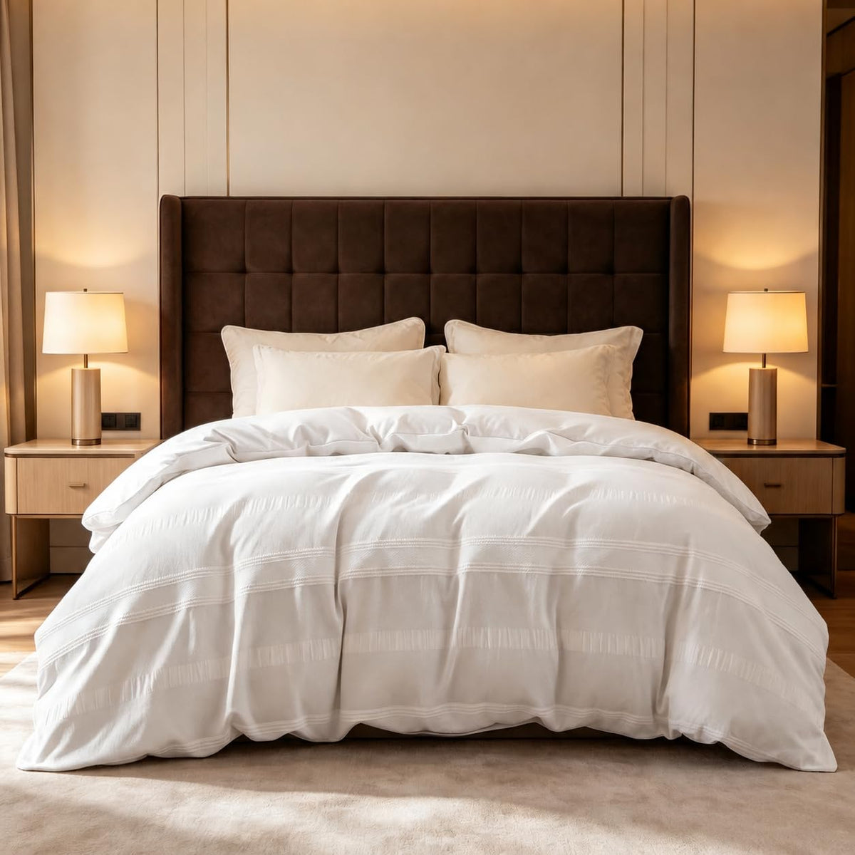 Full Duvet Cover Set, Striped Jacquard Bedding, Light Gray
