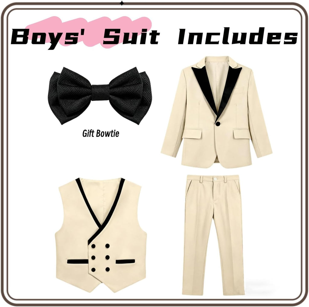 Formal Suit for Boys, 3 Pieces Slim Fit Boy Suits for Weddings, Kids Boy's Tuxedo First Class Boy Outfit