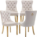 Mid Century Modern Dining Chairs Set of 4, Beige Velvet Upholstered Tufted Back, Kitchen & Dining Room Chairs, Gold