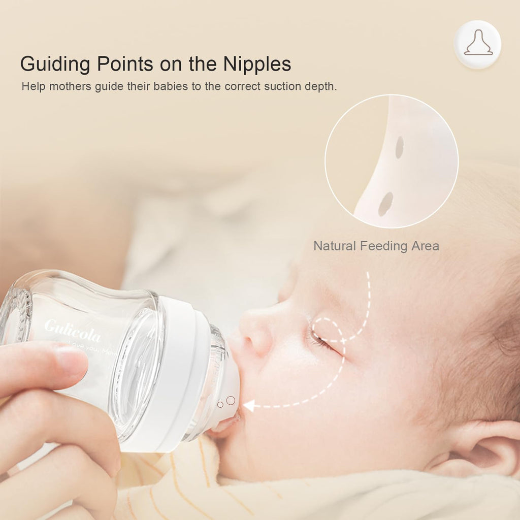 Natural Glass Baby Bottle Newborn Set, 3 oz and 5 oz with Extra Slow Flow & Slow Flow Nipple, Anti Colic, 0-3 Months