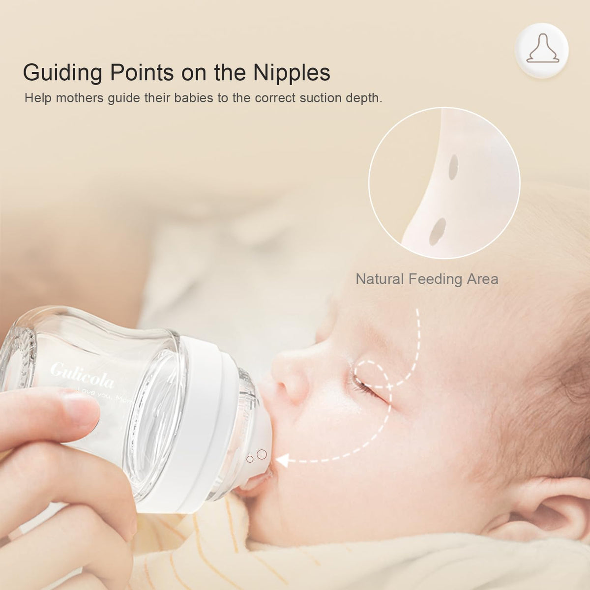 Natural Glass Baby Bottle for Breastfed Babies, Anti-Colic Baby Bottle Set with Medium Flow Nipple, 3 Months +, 8 oz