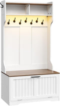 Hall Tree with Bench, 15.7''W Entryway Bench with Coat Rack, Shoe Cabinet with Flip Drawer, LED Hall Tree with 9
