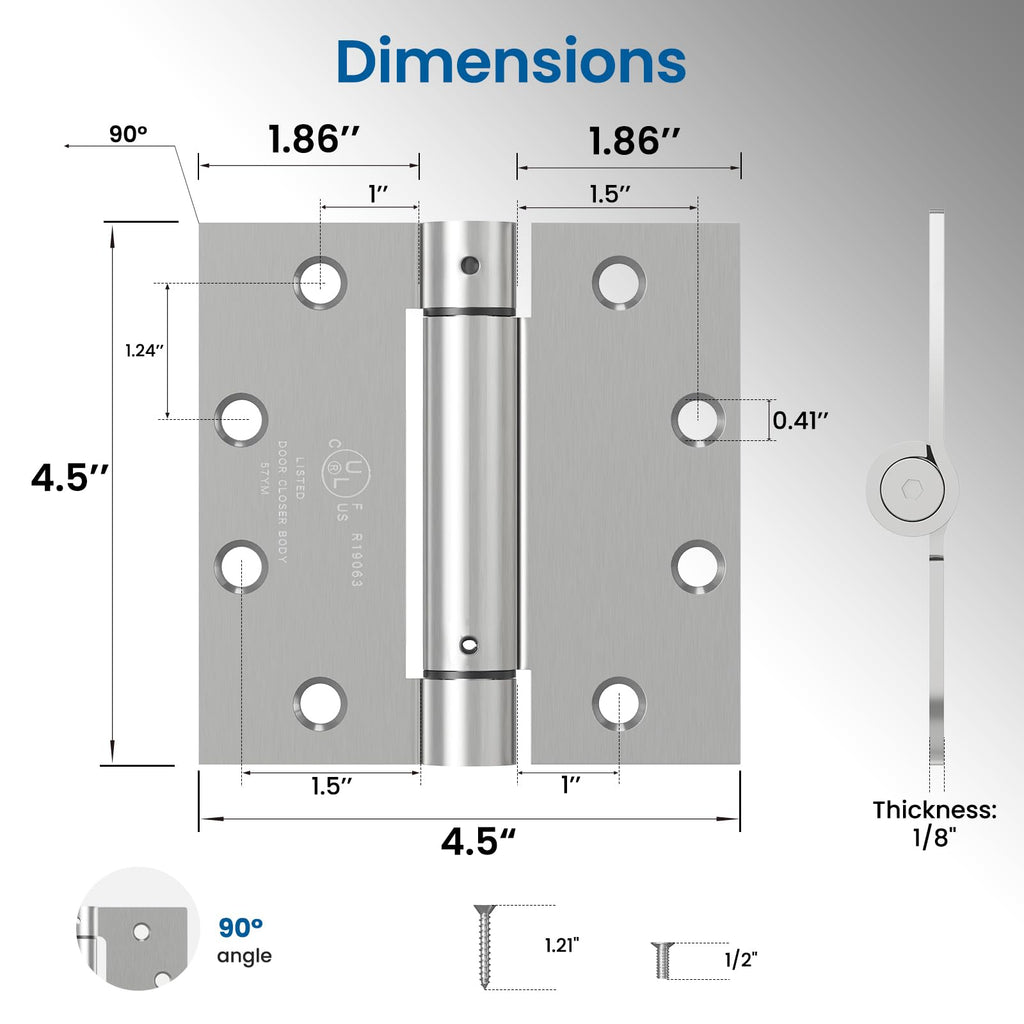 3 Pack Self Closing Door Hinges 4.5 Inch Spring Hinge, Brushed Nickel
