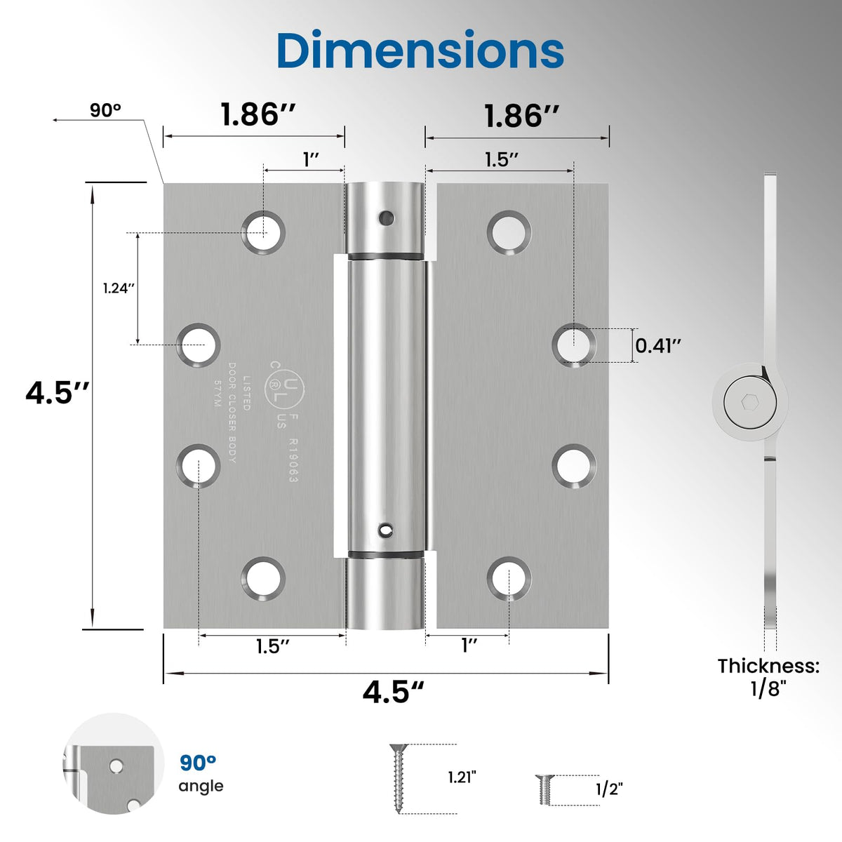 3 Pack Self Closing Door Hinges 4.5 Inch Spring Hinge, Brushed Nickel