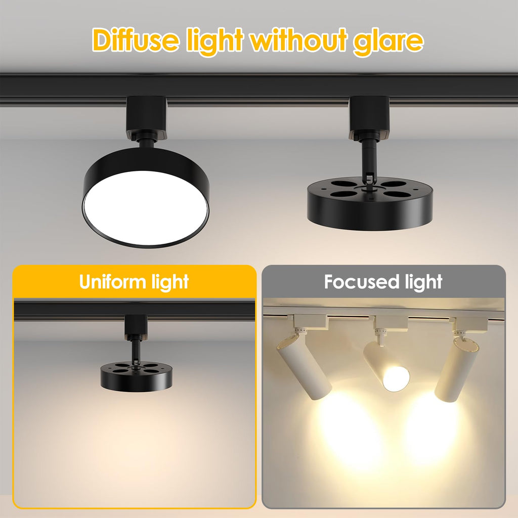 Diffuse LED Track Lighting Heads H Type, 12W 4000K, 4 Pack Black