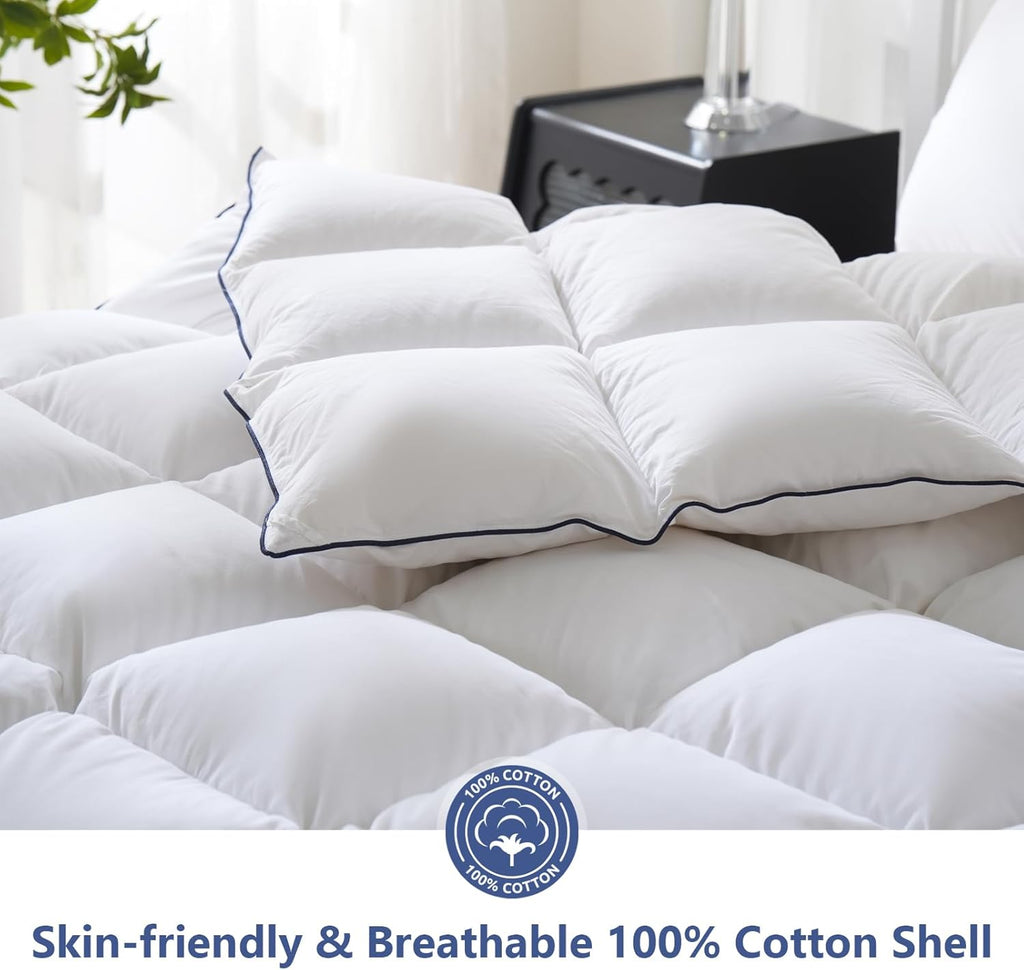 Feather Down Fiber Comforter, 100% Cotton Ultra Soft Fluffy Duvet Insert