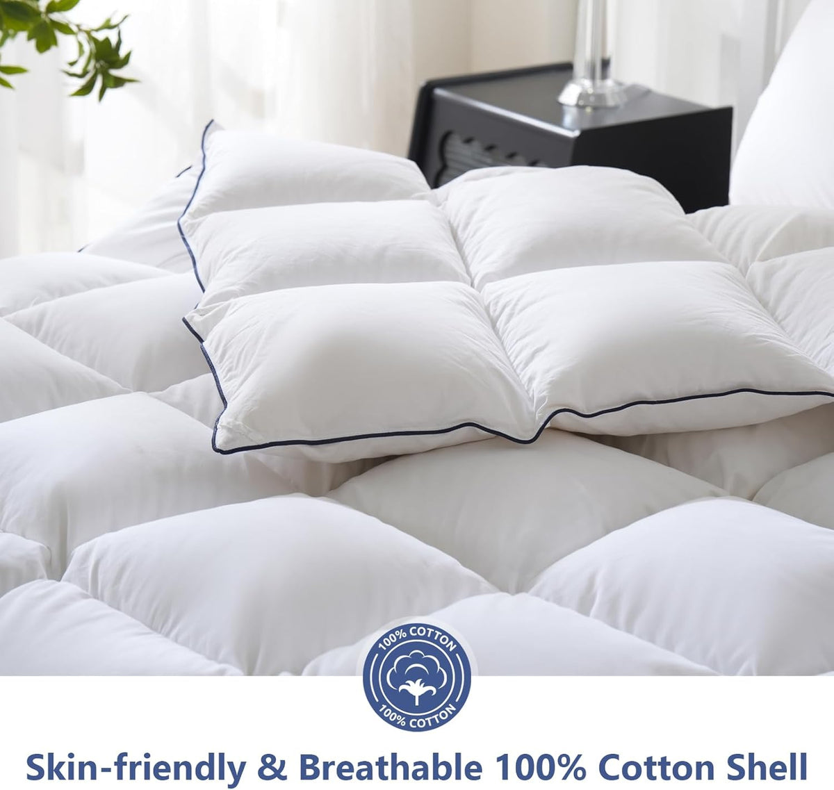 Feather Down Fiber Comforter, 100% Cotton Ultra Soft Fluffy Duvet Insert