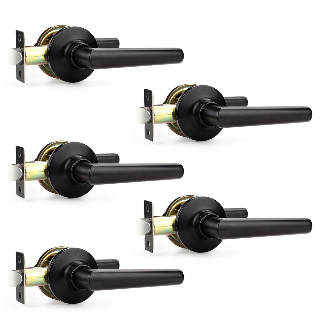 5 Pack Black Passage Door Handle, Matte Black Door Handles Interior, Heavy Duty Black Door Levers, Closet Door