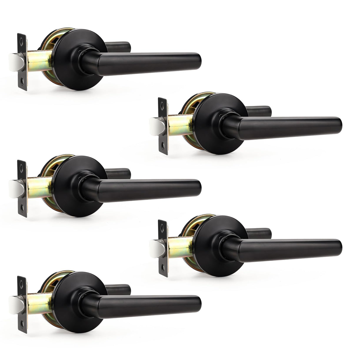 5 Pack Black Passage Door Handle, Matte Black Door Handles Interior, Heavy Duty Black Door Levers, Closet Door