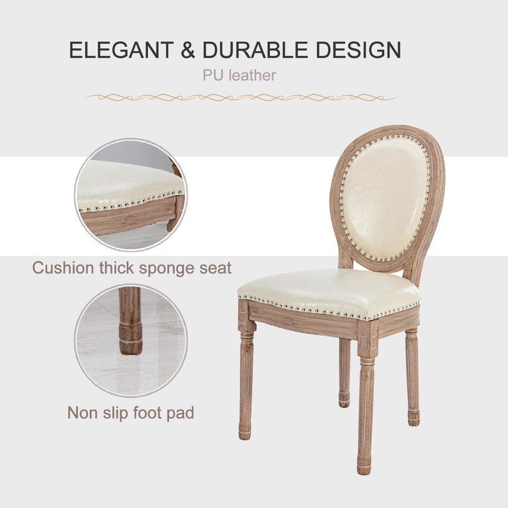 French Country Dining Chairs Set of 6, Leather Dining Chairs with Curved Backrest, Vintage French Accent Chairs