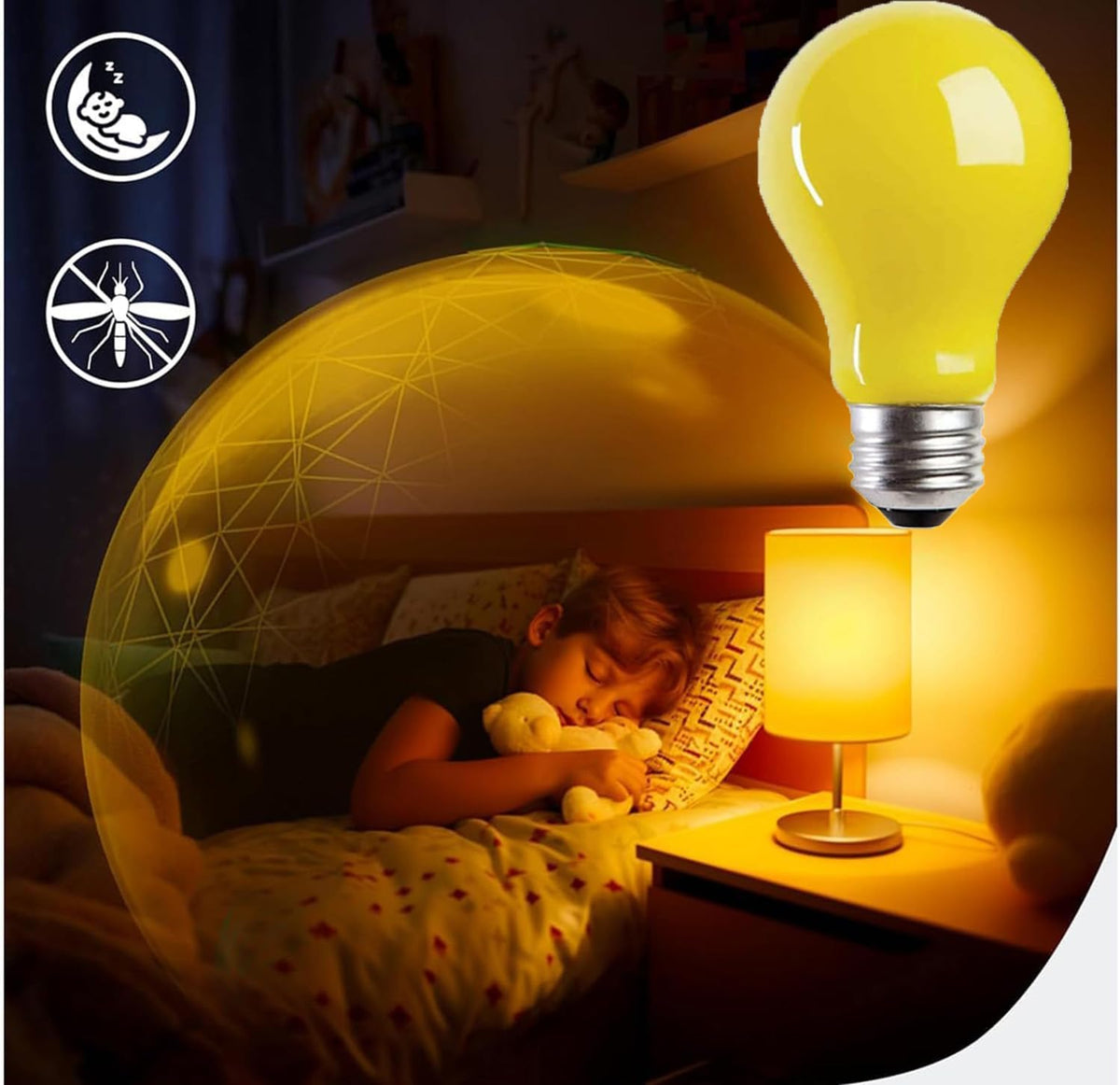 6 Pack 3W A19 LED Bug Light Bulbs Yellow LED Bulb for Outdoor Bug Light Bulb 25W Equivalent 2000K Amber Bedroom Night