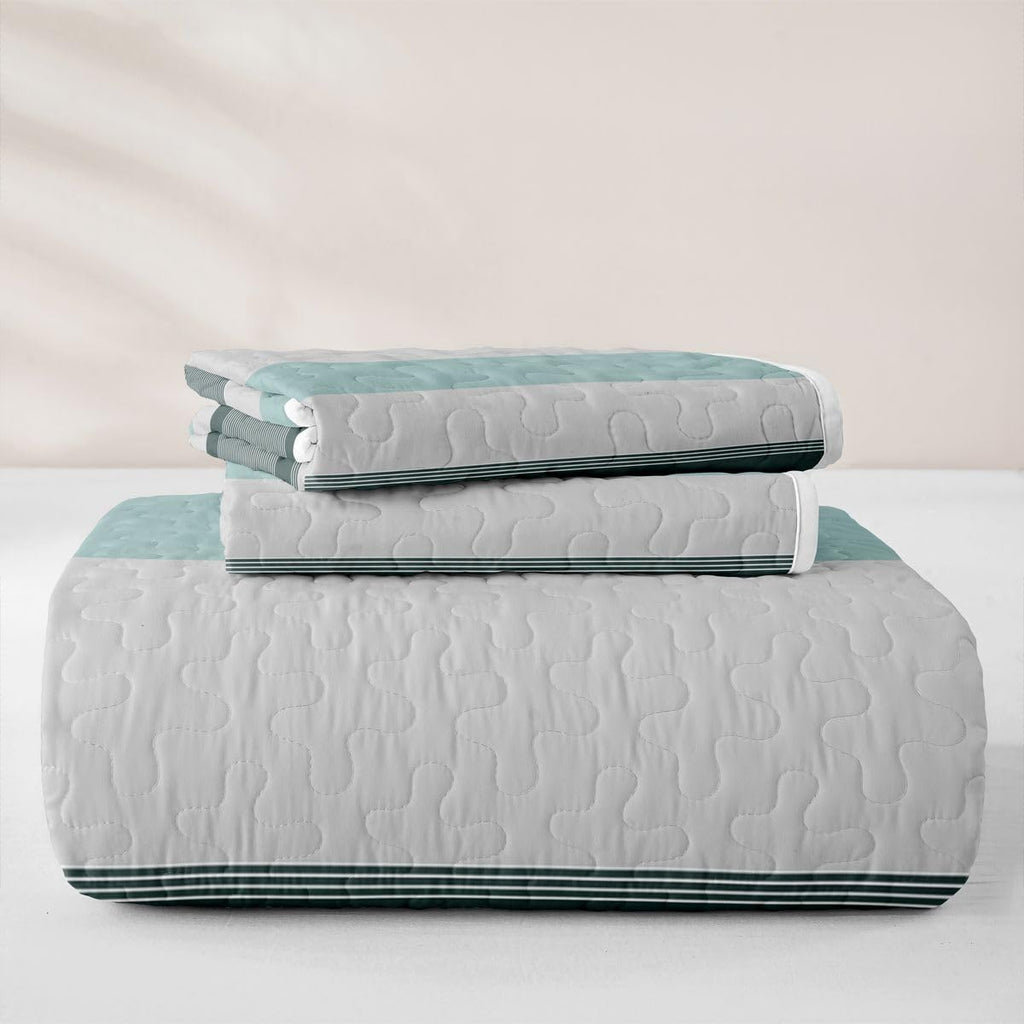 Abstract Geometric Quilt Bedding Set Farmhouse Ticking Stripes Quilted Comforter Mid‐Century Bedspread Coverlet