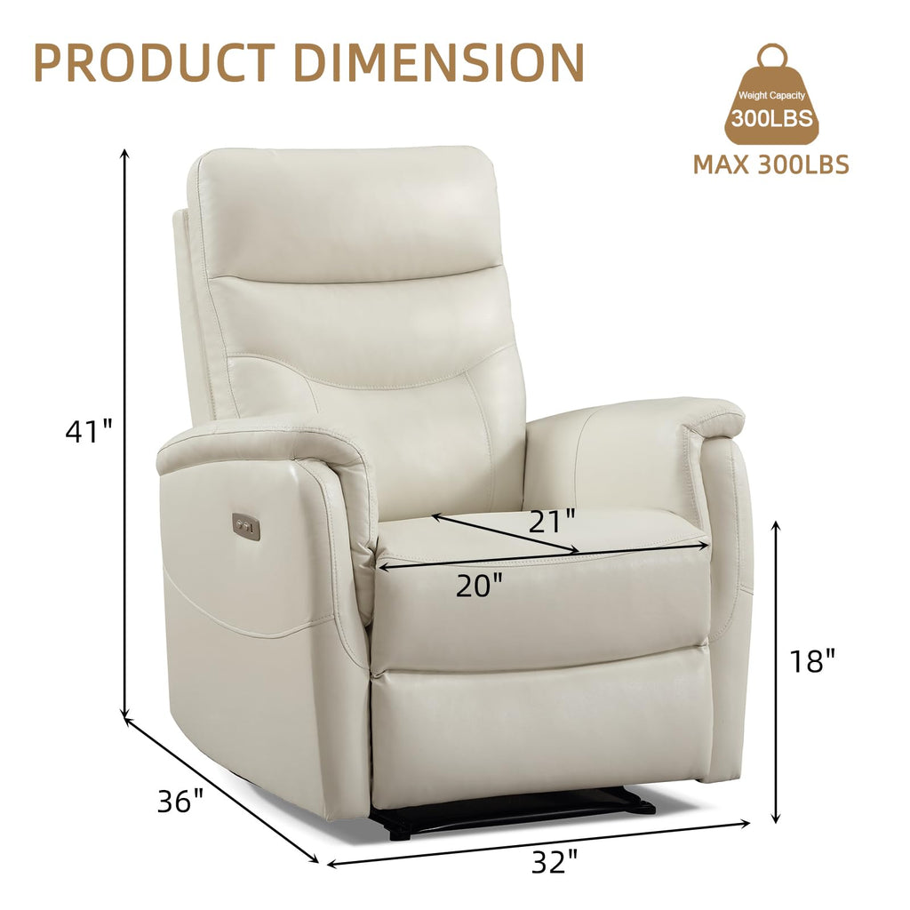 Genuine Leather Power Recliner, White, 2Pack