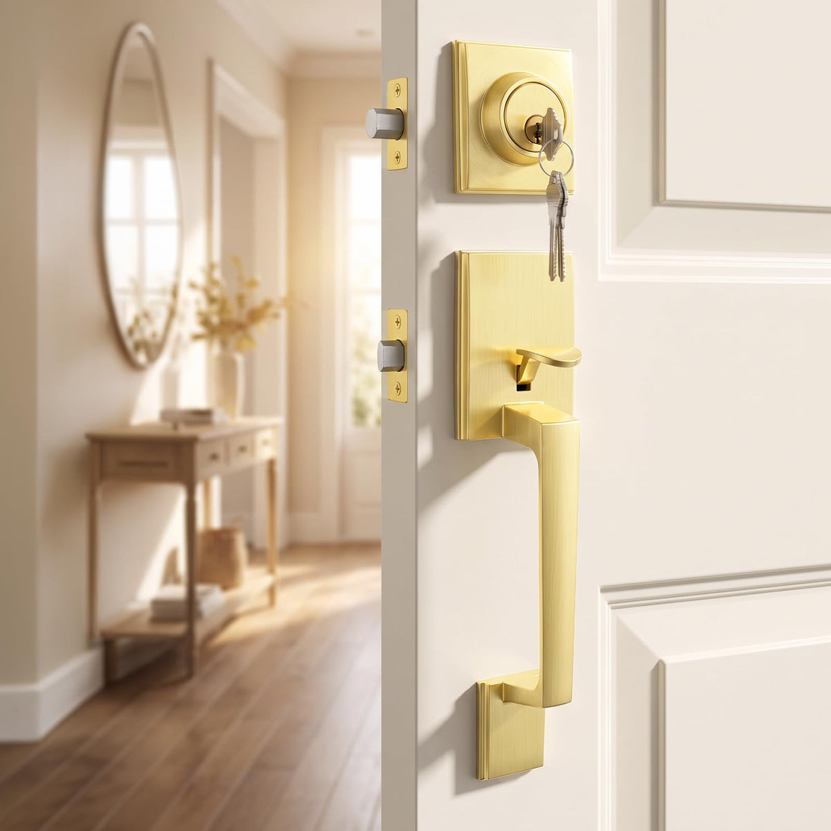 Gold Front Door Lock Set, Front Door Handle and Deadbolt Set