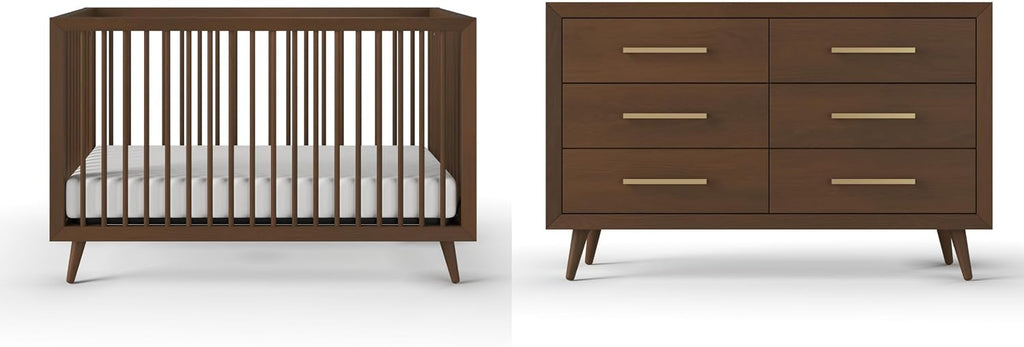 Cranbrook Design 4-in-1 Convertible Baby Crib Nursery Furniture Set, Baby Bed and 6 Drawers Double Dresser, for