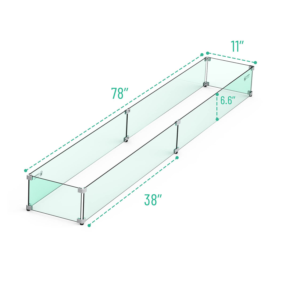 Fire Pit Tempered Glass Wind Guard, 78" x 11"