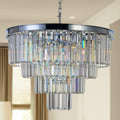 9-Light Chrome 4-Tier Crystal Chandelier, Tall Layered Fixture for Entries