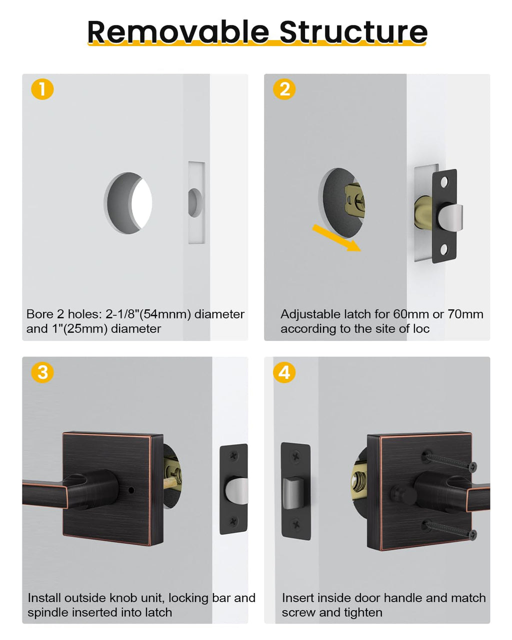 Oil Rubbed Bronze Door Handle Interior, Privacy Bedroom- 1 Pack