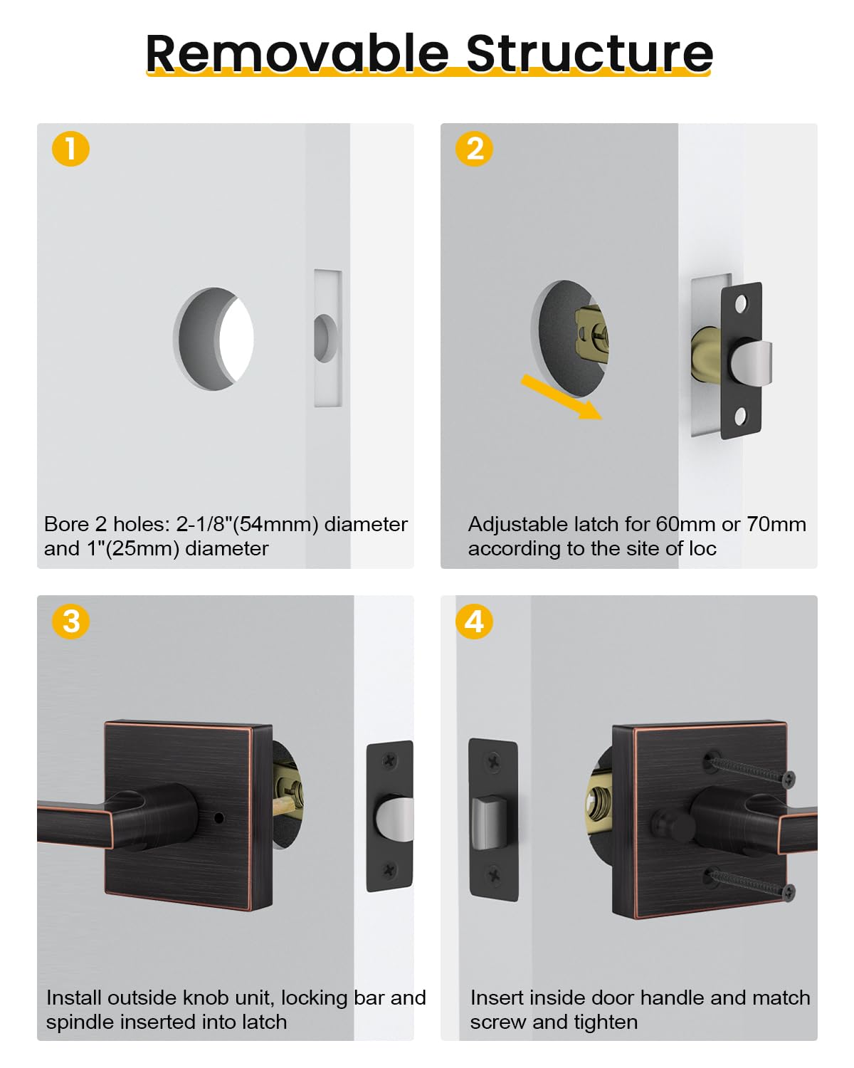 Oil Rubbed Bronze Door Handle Interior, Privacy Bedroom- 1 Pack