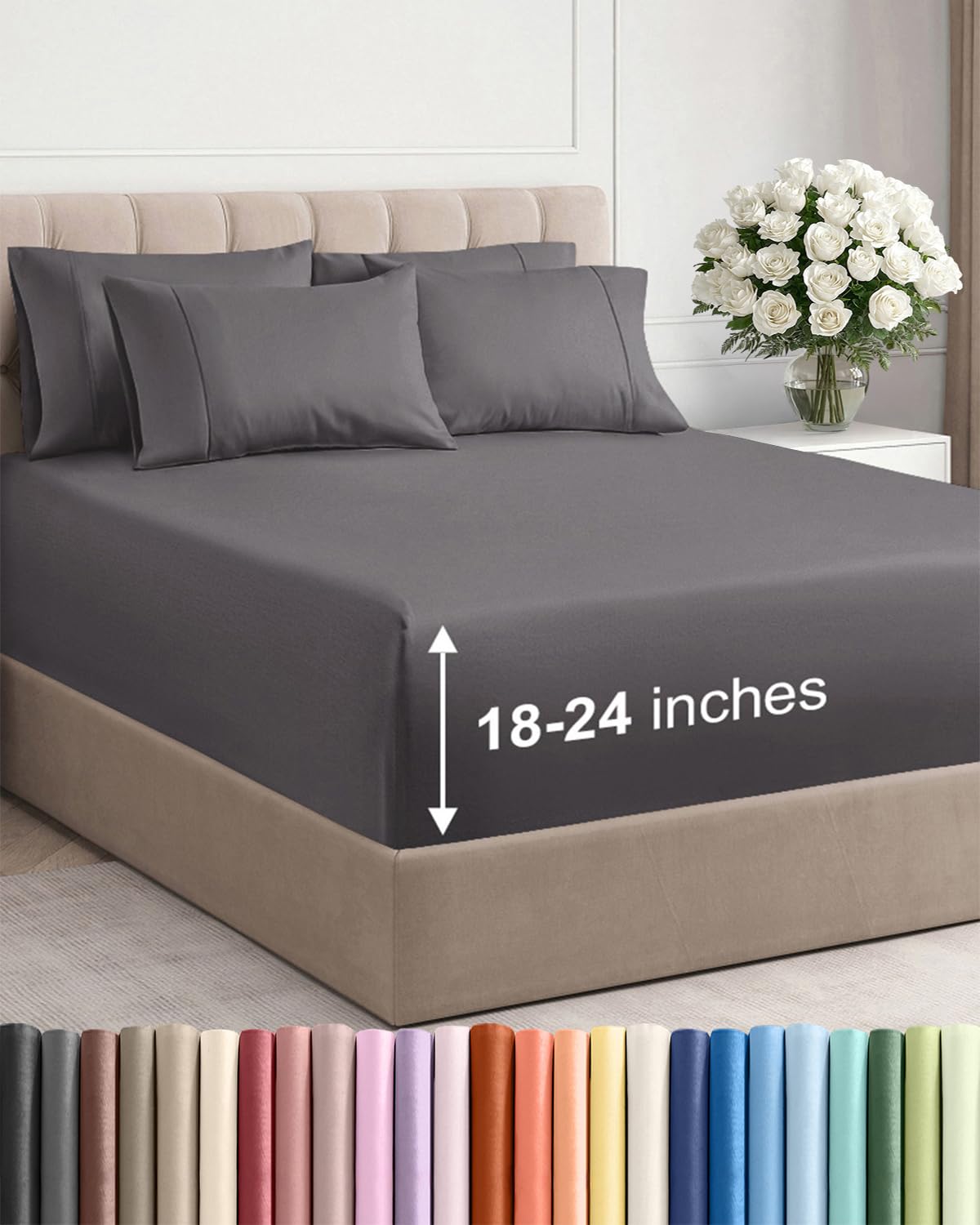 CGK Extra Deep Sheet Set - 6pc Cooling Sheets - Grey