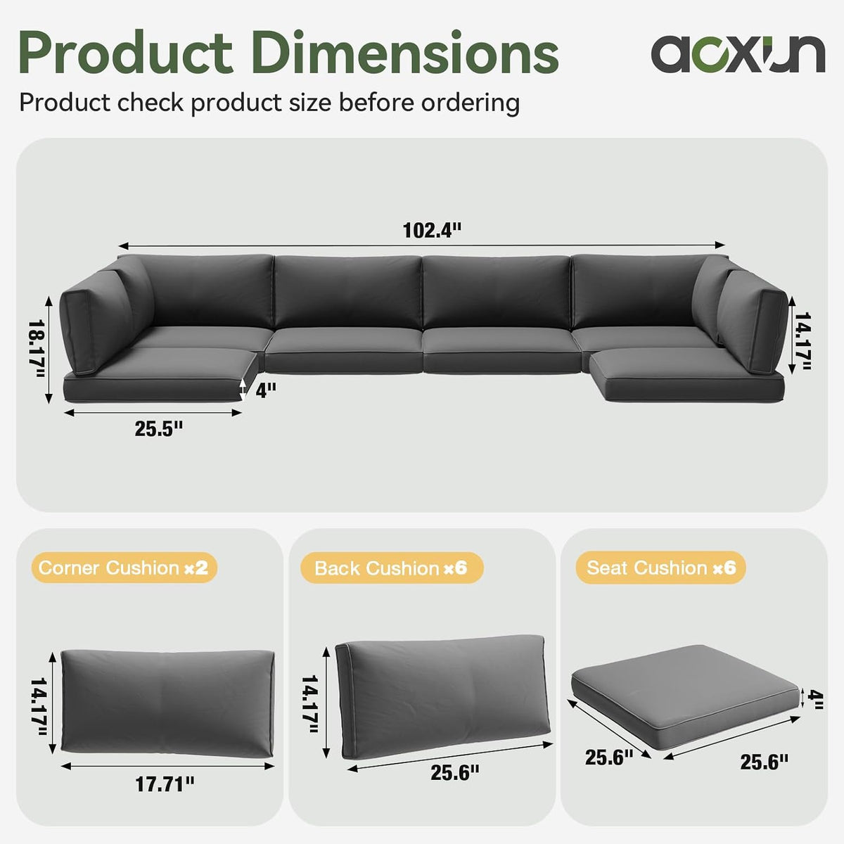Replacement Cushions for Outdoor Furniture, 14-Piece Outdoor Cushions Furniture, Deep Seat, Splash-Proof & Fade