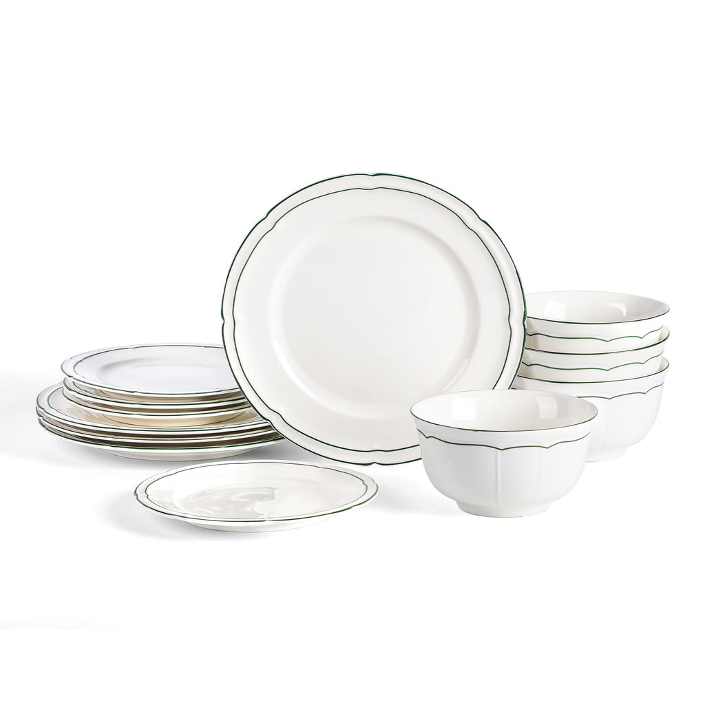 Lagasse Victory 12-Piece Dinnerware Set Porcelain, Plates and Bowls Set, Dishwasher and Microwave Safe, Dish Set for