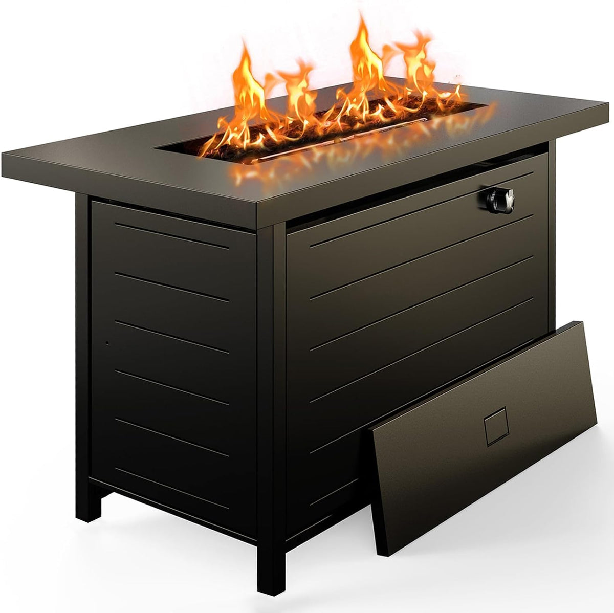 42-Inch Propane Fire Pit - 60, 000 BTU Steel Gas Fire Pit Table for Outside, Steel Lid & Lava Rock, 2 in 1 Fire Table