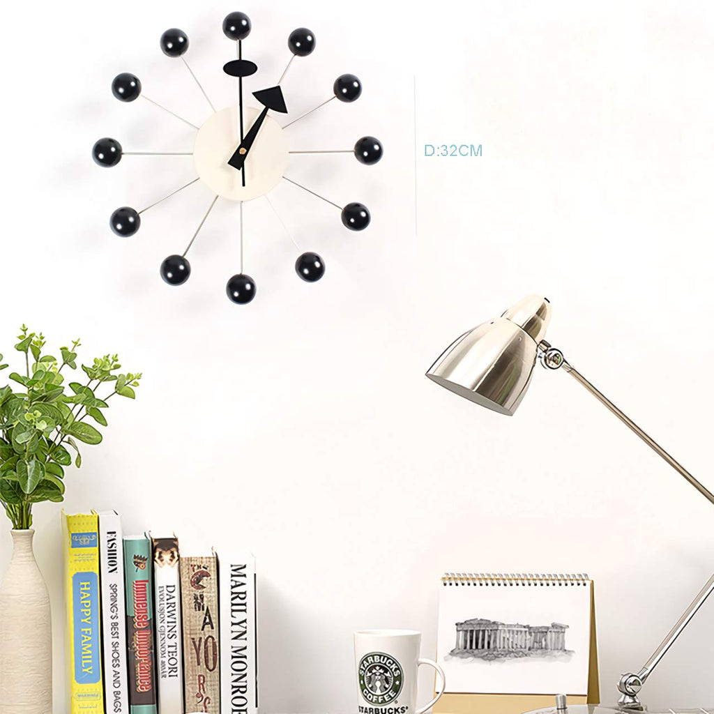 Inspired Nelson Style Modern Mid Century Retro Design Solid Wood Wall Ball Clock Black