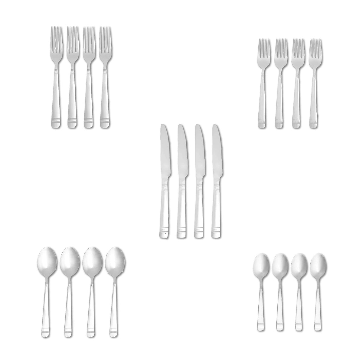 Silverware, 20-Piece Stainless Steel Flatware Set, Dishwasher Safe, Service for 4, Bistro