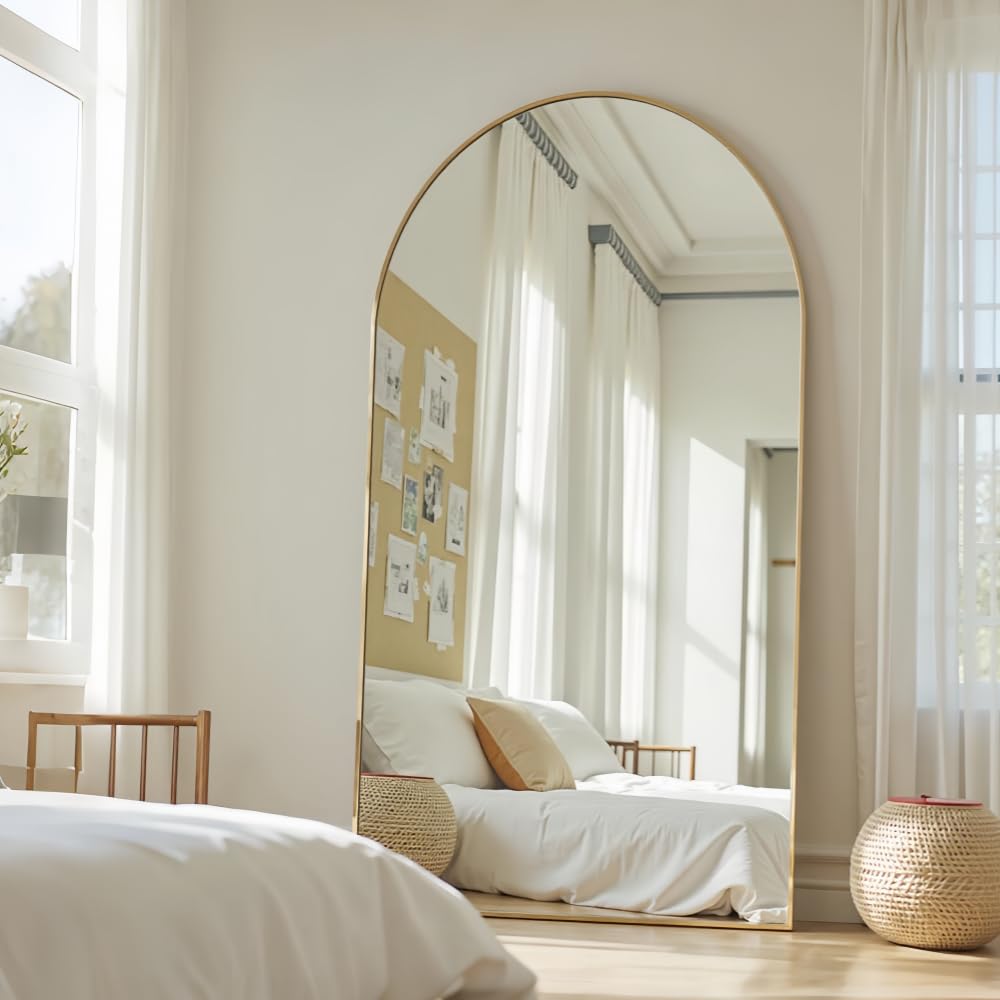 Arched Full Length Mirror, 76"x34" Large Floor Mirror, Gold