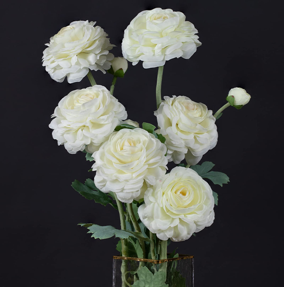Artificial Ranunculus Long Stem Buttercup Silk Flowers 6pcs Decor and Wedding Decorations(White 1)