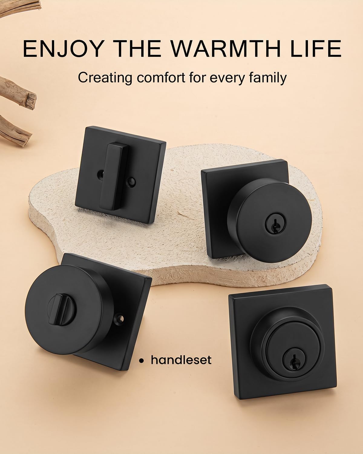Black Exterior Door Knobs with Deadbolt, Front Door Lock Set 2 Pack
