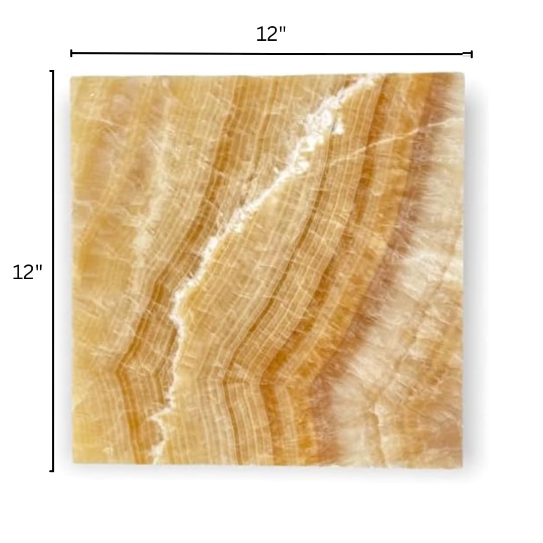 Premium Gold Onyx 12x12 Polished Marble Tile - Natural Stone Floor, Kitchen Backsplash, Fireplace Surround, Wall