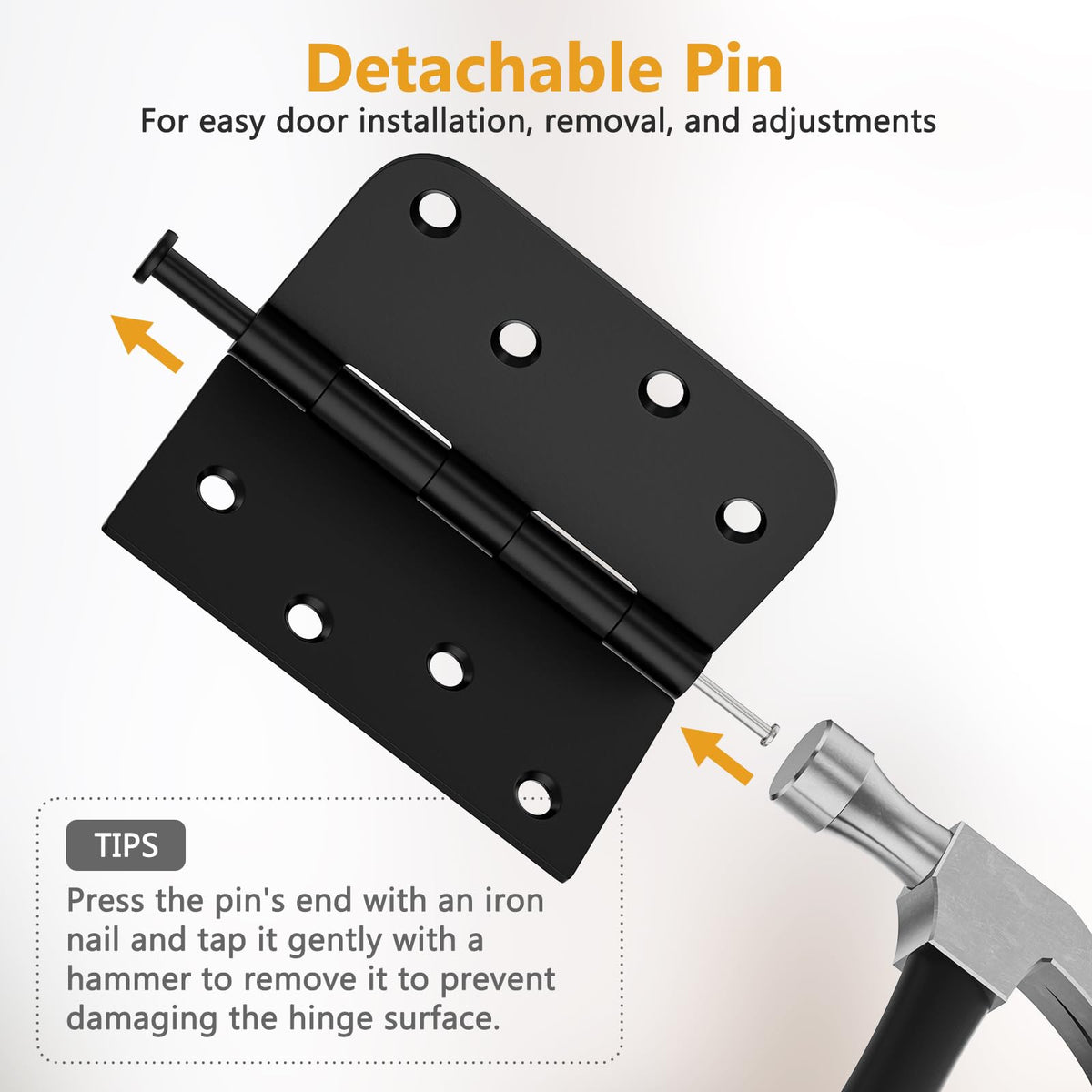 3 Pack Black Door Hinges 4 Inch, Exterior Door Hinges, Removable Pin